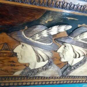 Carved Wood Art on Vintage Scrapbook Photo Album Handmade Artist Carving Wooden